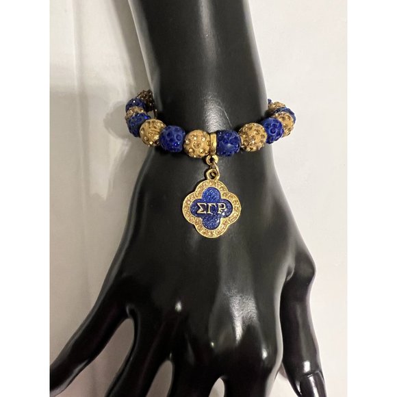 Sigma Gamma Rho Beaded Bling Elastic Flower Charm Bracelet - Picture 10 of 10